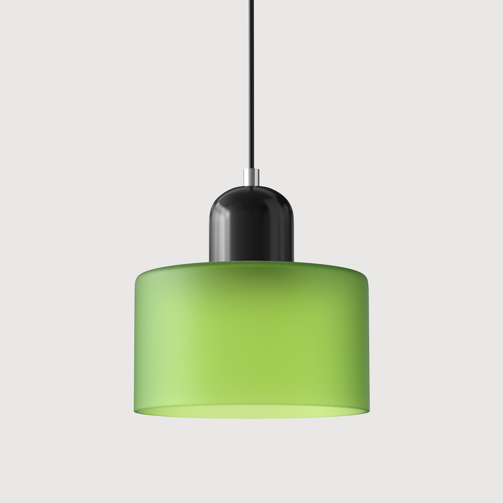Loftslampe med cylinderformet glasskærm og kuppelformet top