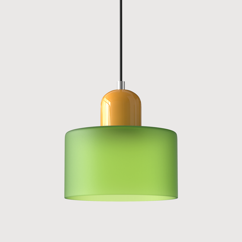 Loftslampe med cylinderformet glasskærm og kuppelformet top