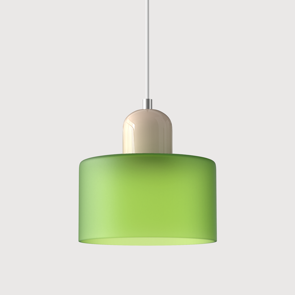 Loftslampe med cylinderformet glasskærm og kuppelformet top