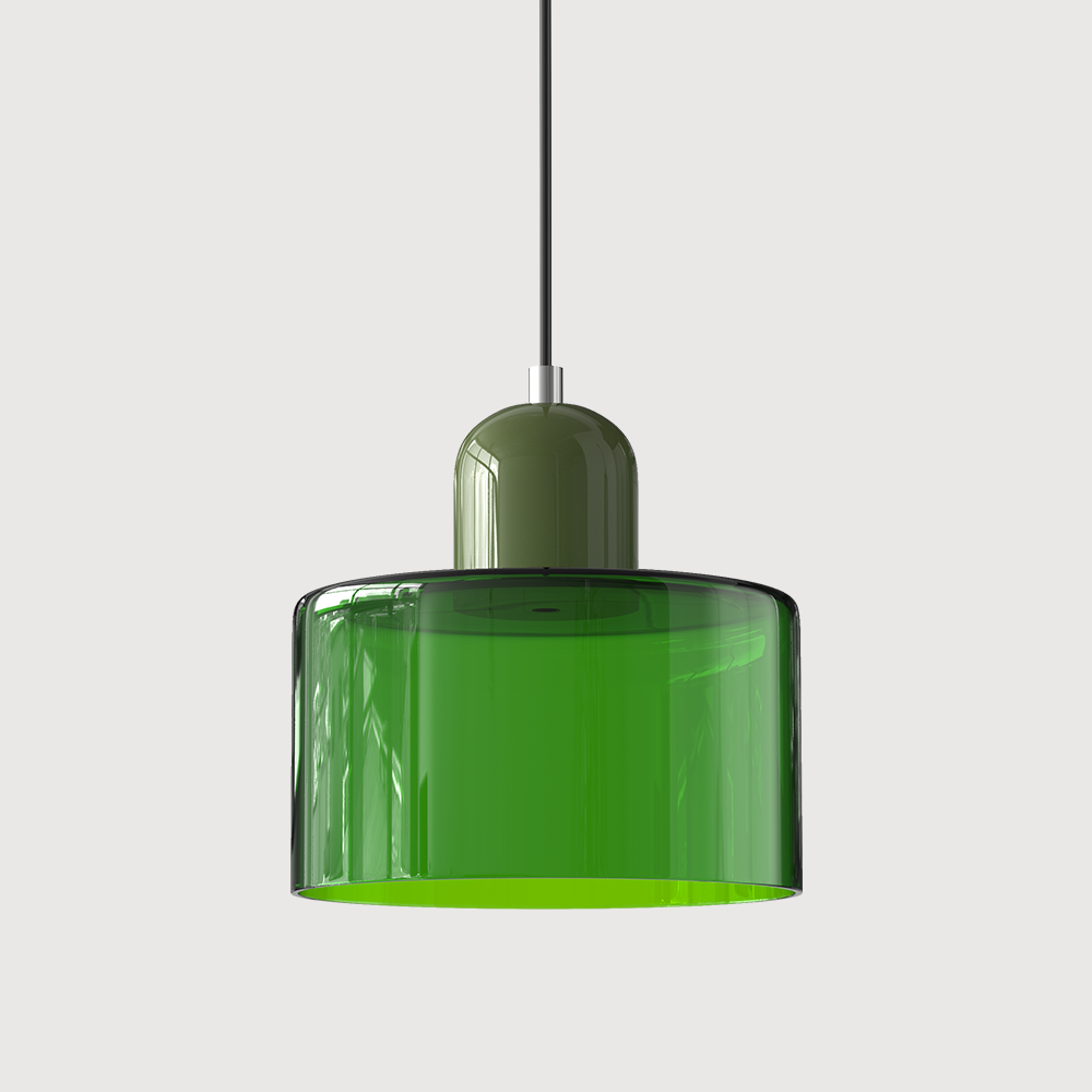 Loftslampe med cylinderformet glasskærm og kuppelformet top