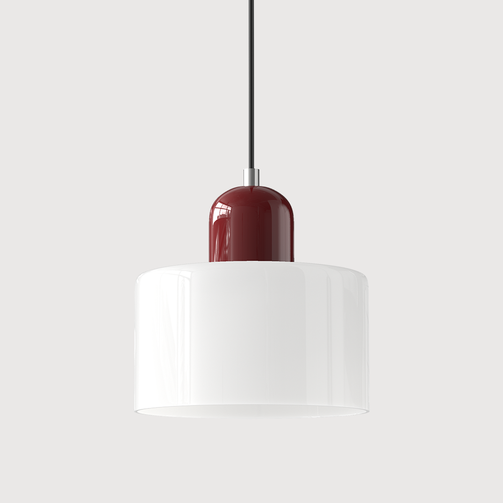 Loftslampe med cylinderformet glasskærm og kuppelformet top