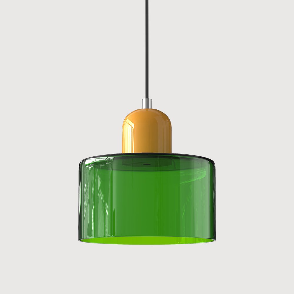Loftslampe med cylinderformet glasskærm og kuppelformet top