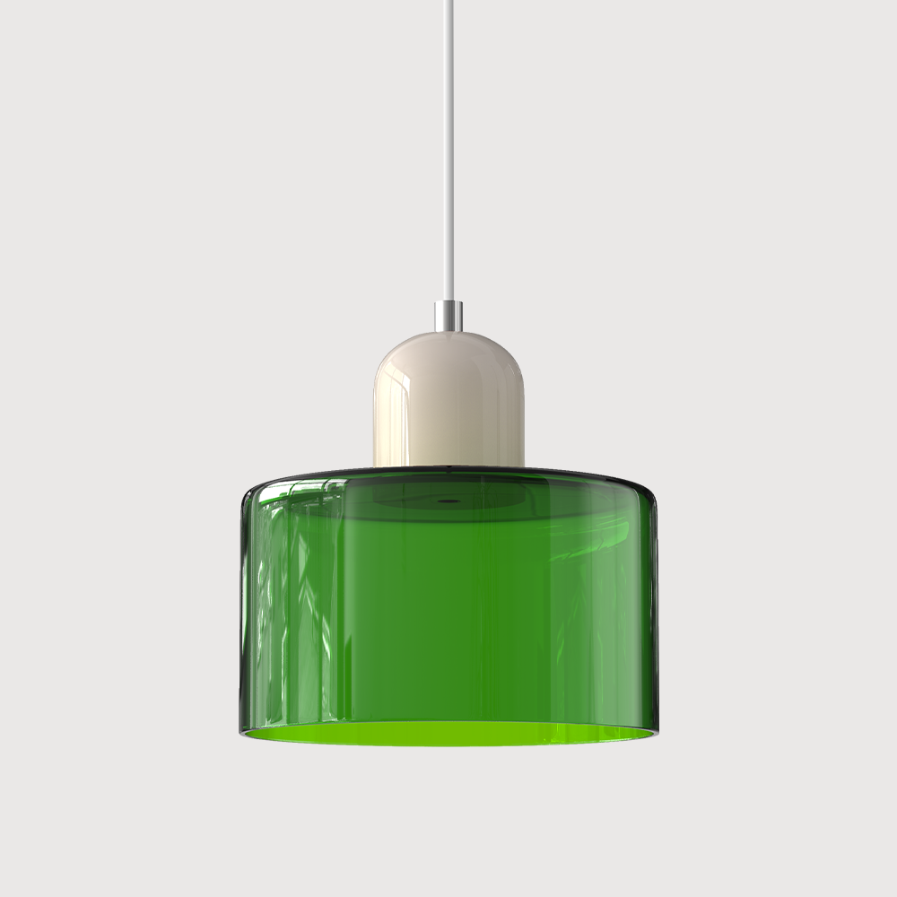 Loftslampe med cylinderformet glasskærm og kuppelformet top