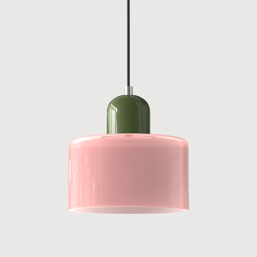 Loftslampe med cylinderformet glasskærm og kuppelformet top