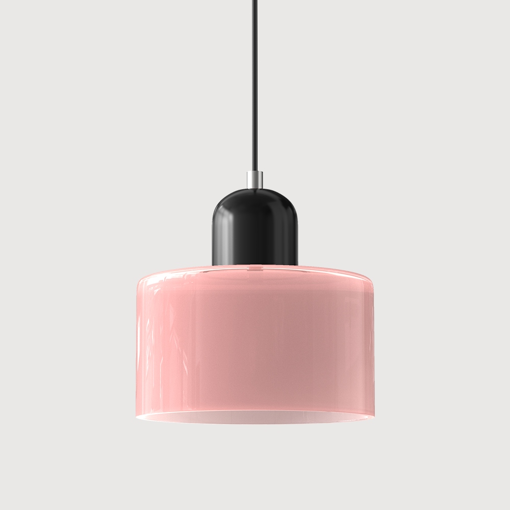 Loftslampe med cylinderformet glasskærm og kuppelformet top