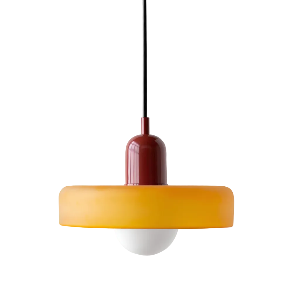 Loftslampe med pendel flad glasskærm med kuglepære
