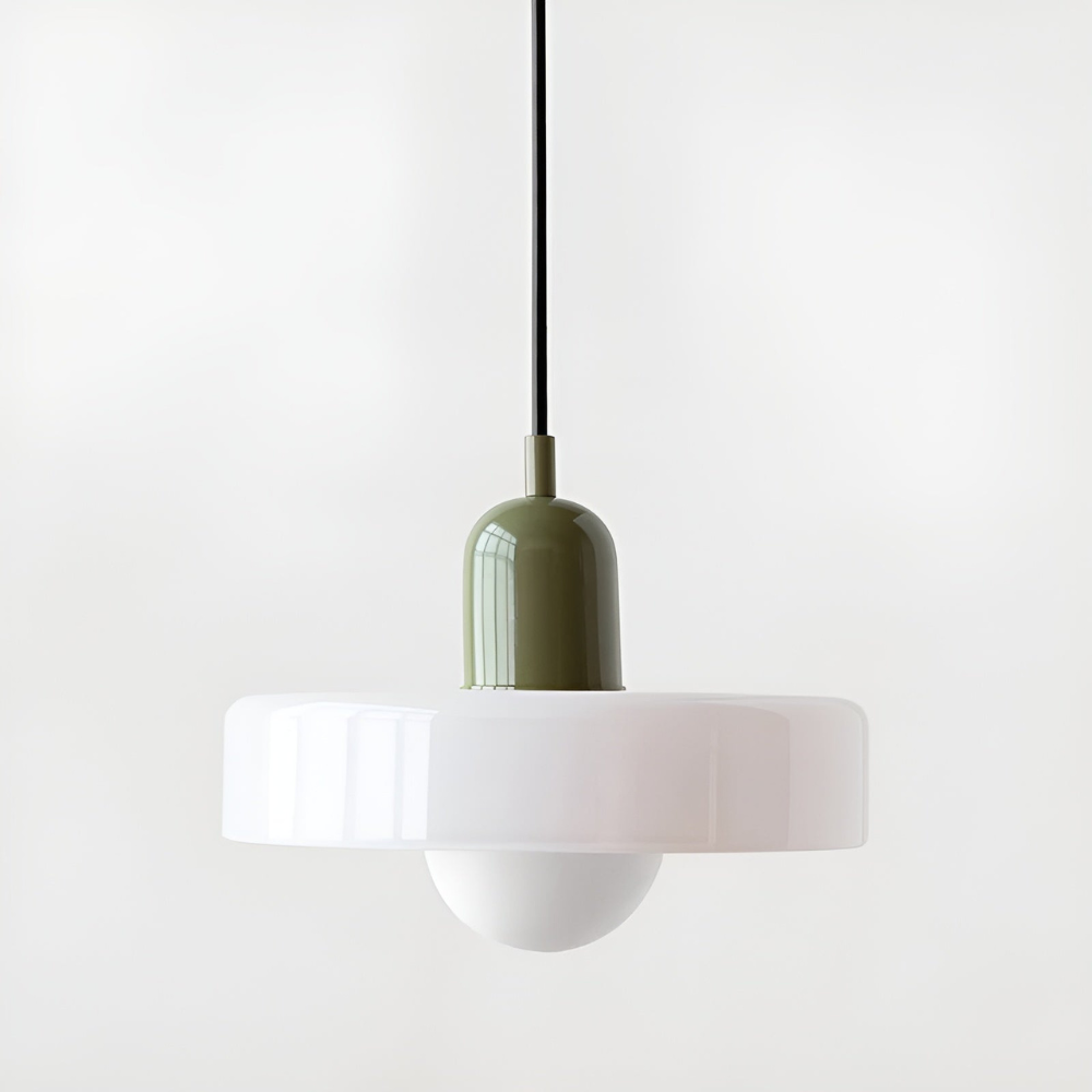 Loftslampe med pendel flad glasskærm med kuglepære