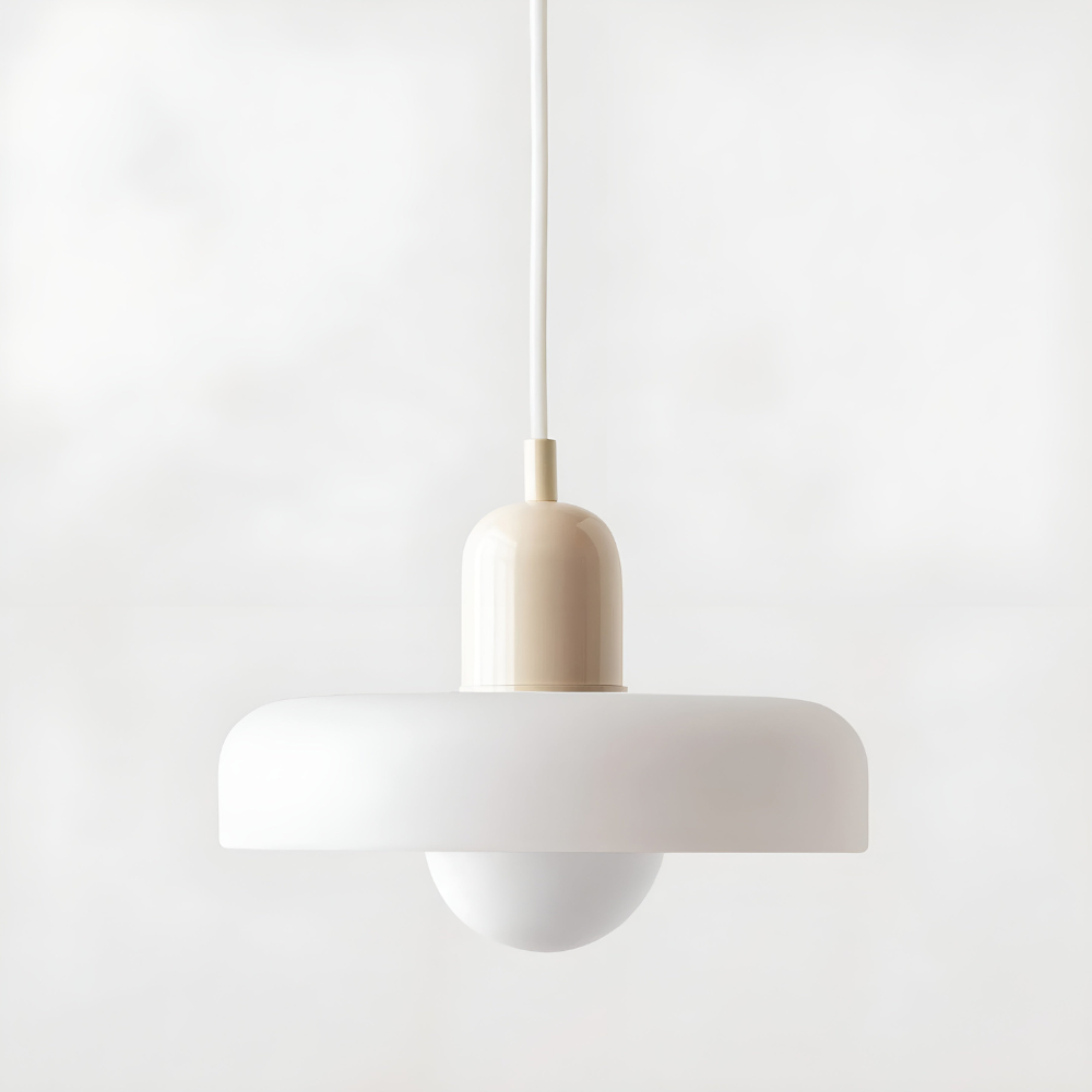 Loftslampe med pendel flad glasskærm med kuglepære