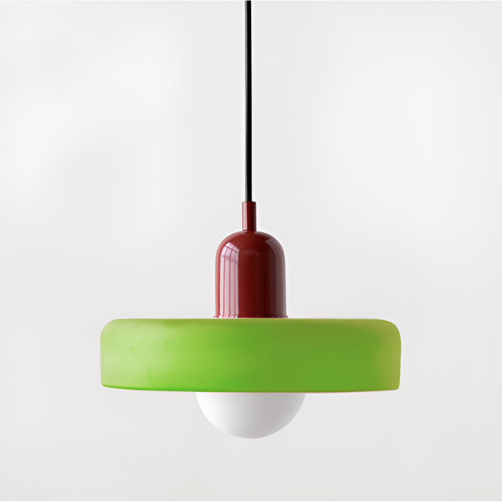 Loftslampe med pendel flad glasskærm med kuglepære