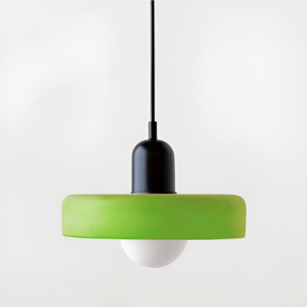 Loftslampe med pendel flad glasskærm med kuglepære