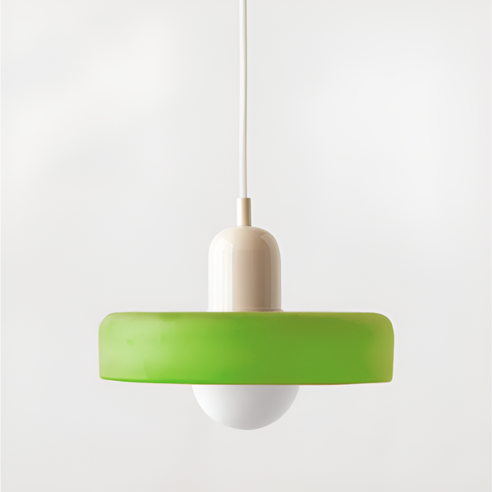 Loftslampe med pendel flad glasskærm med kuglepære