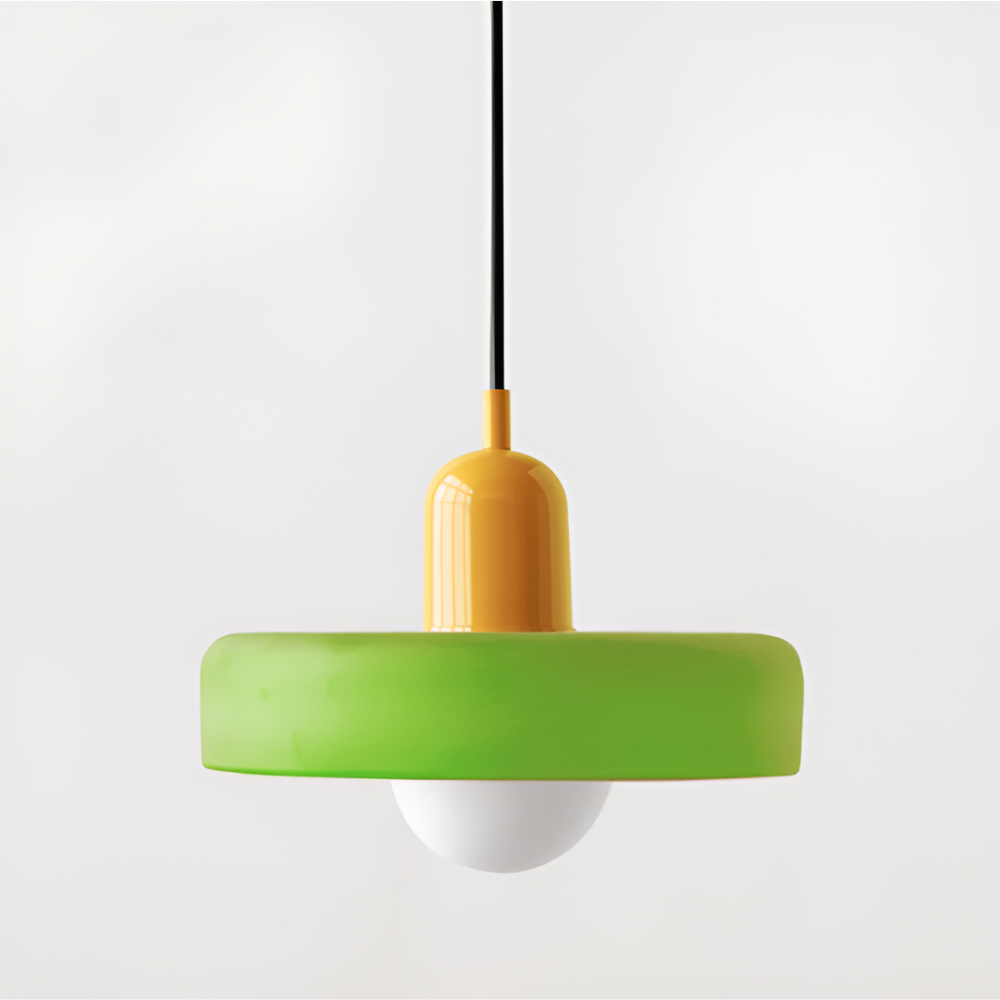 Loftslampe med pendel flad glasskærm med kuglepære