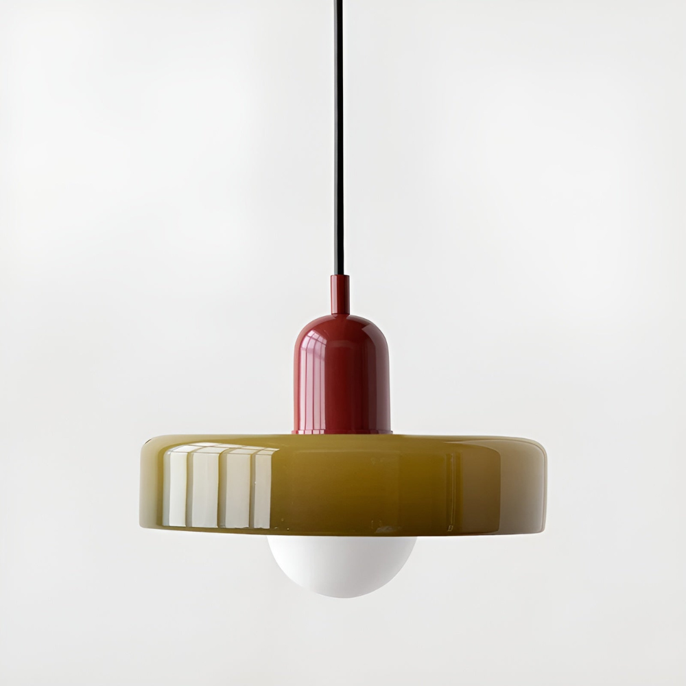 Loftslampe med pendel flad glasskærm med kuglepære