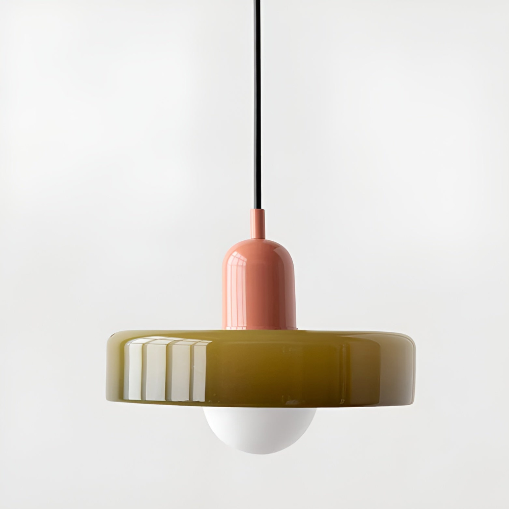 Loftslampe med pendel flad glasskærm med kuglepære