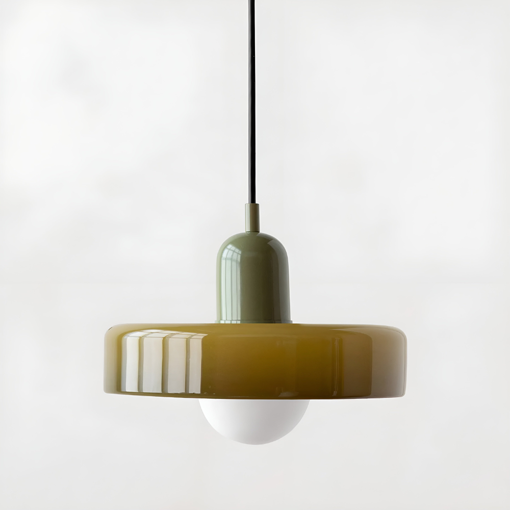 Loftslampe med pendel flad glasskærm med kuglepære