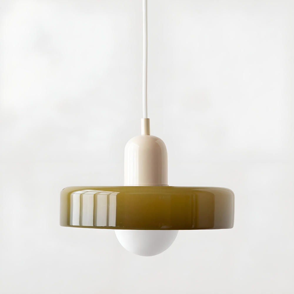 Loftslampe med pendel flad glasskærm med kuglepære