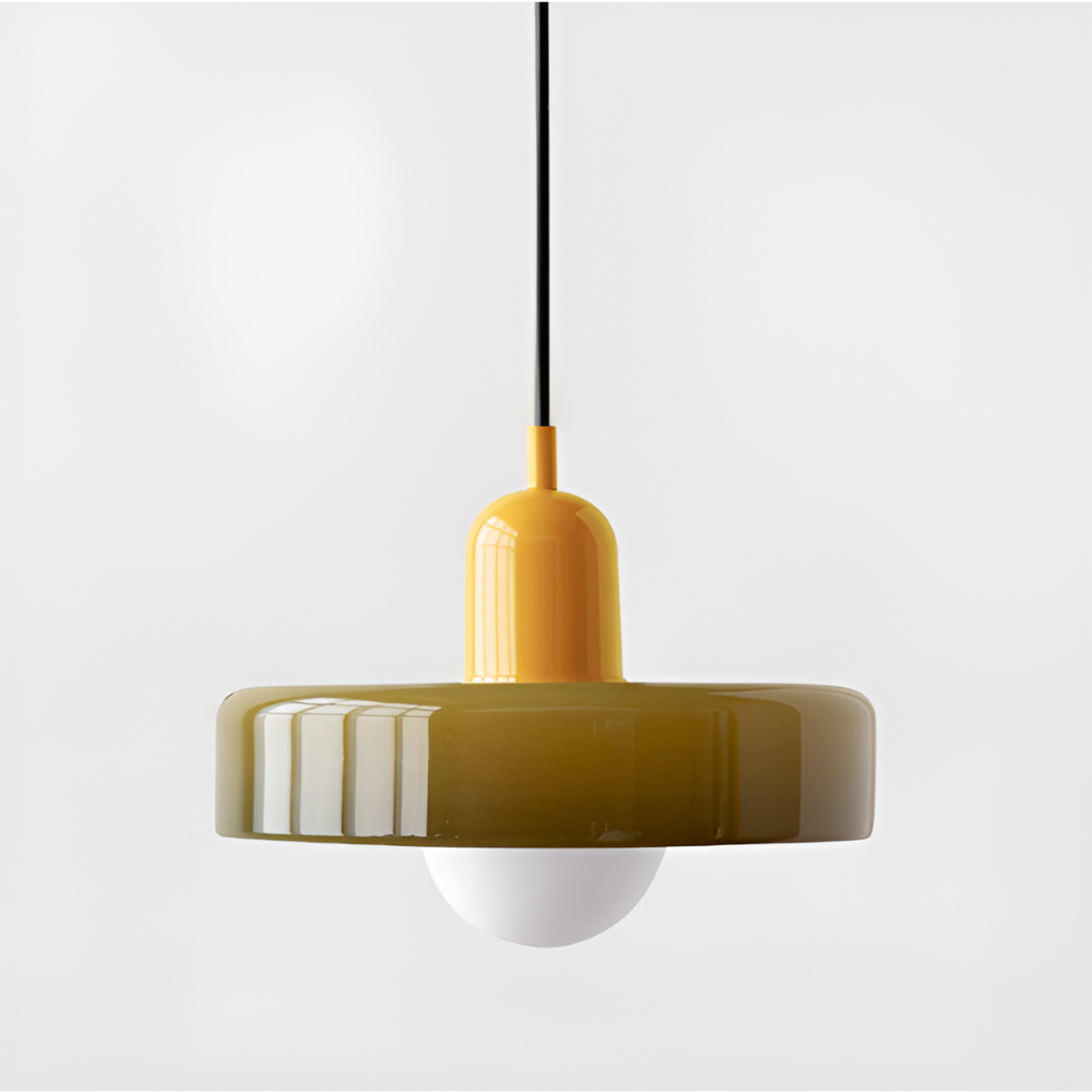 Loftslampe med pendel flad glasskærm med kuglepære