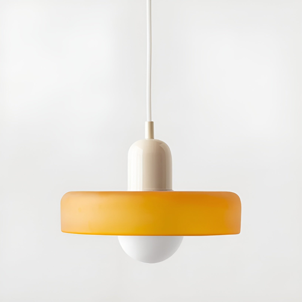 Loftslampe med pendel flad glasskærm med kuglepære