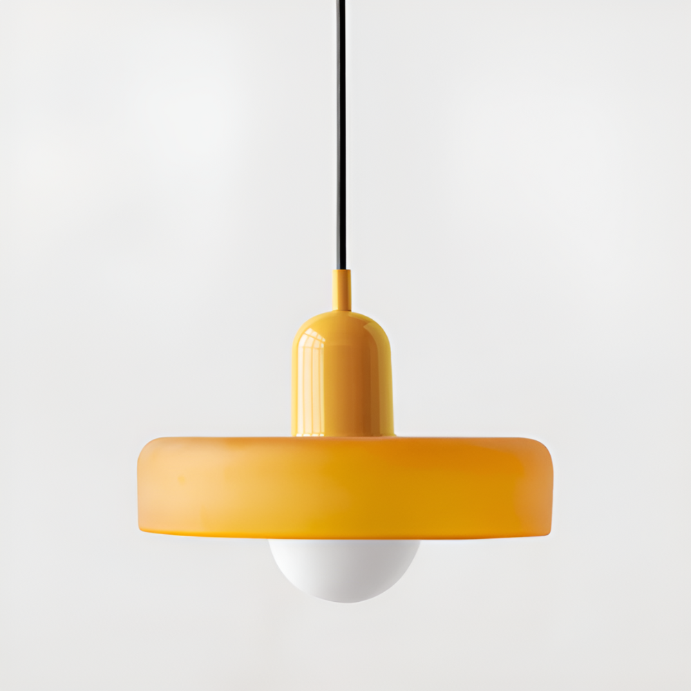 Loftslampe med pendel flad glasskærm med kuglepære