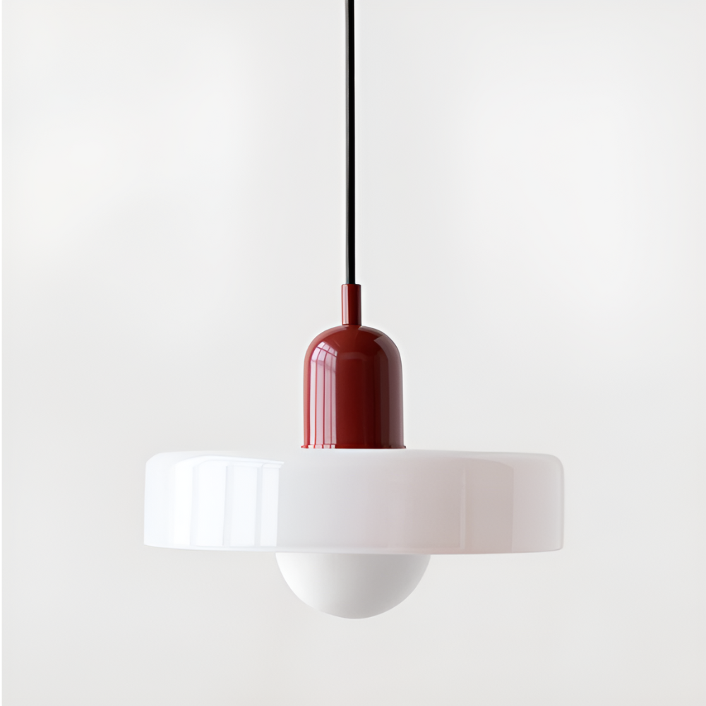 Loftslampe med pendel flad glasskærm med kuglepære