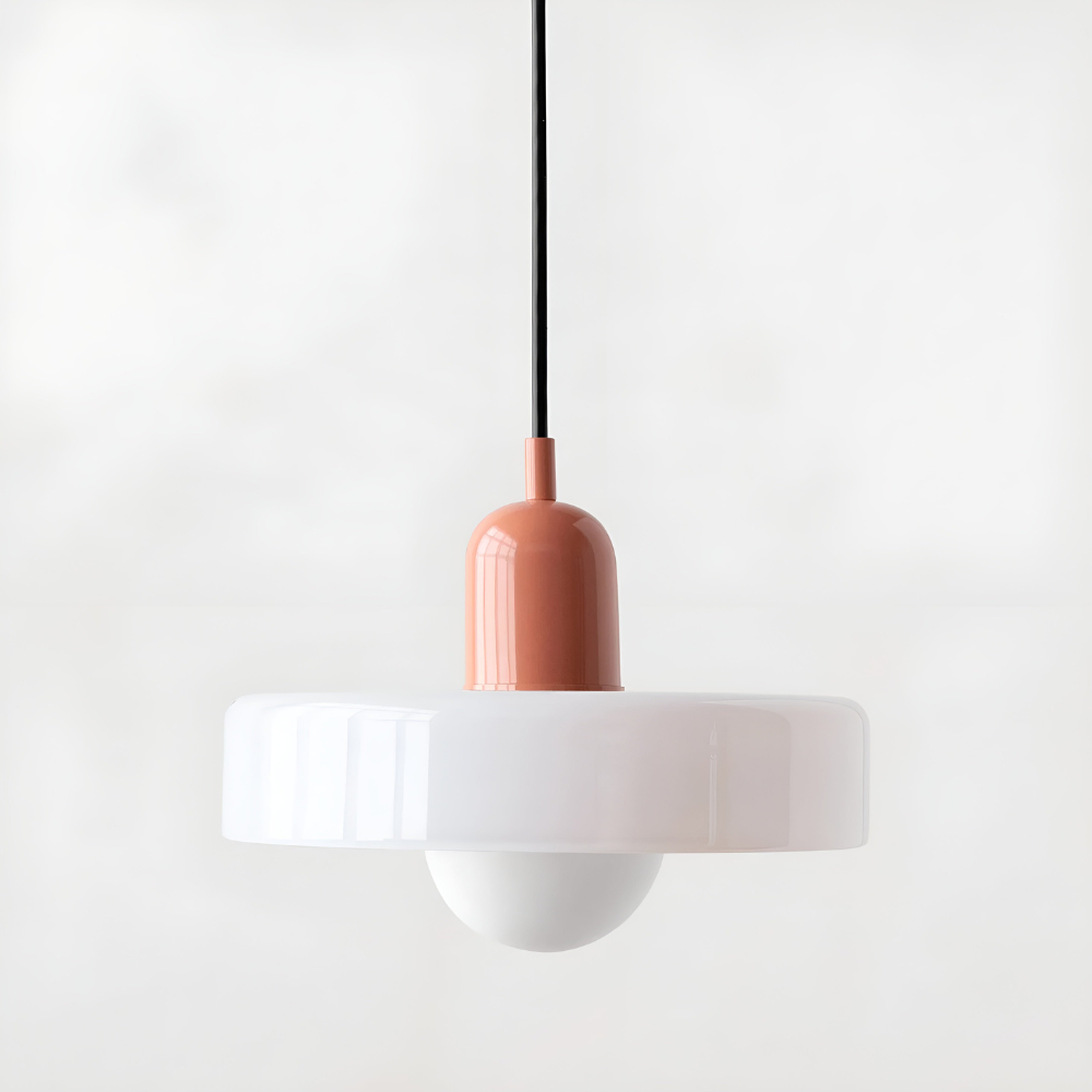 Loftslampe med pendel flad glasskærm med kuglepære