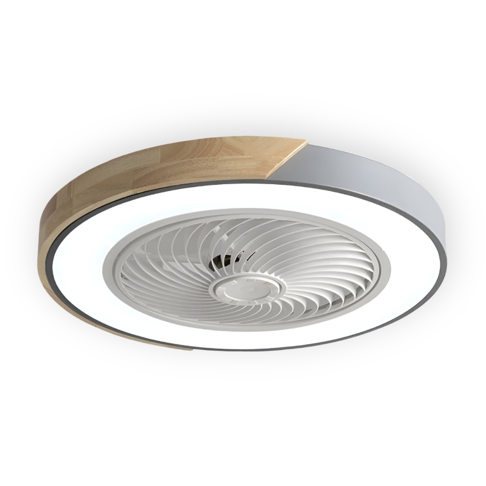 Loftventilator LED lampe med træ og metalramme