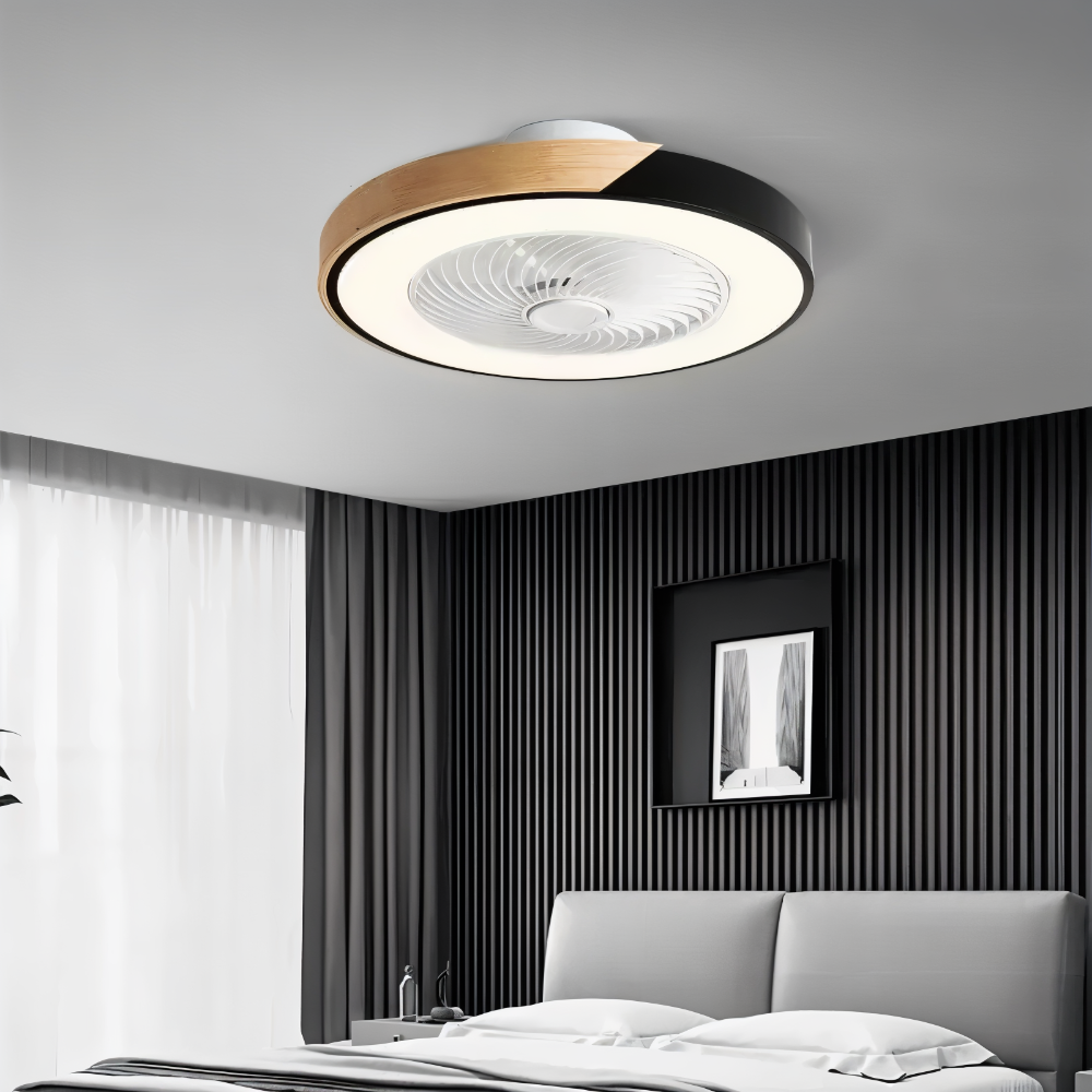 Loftventilator LED lampe med træ og metalramme