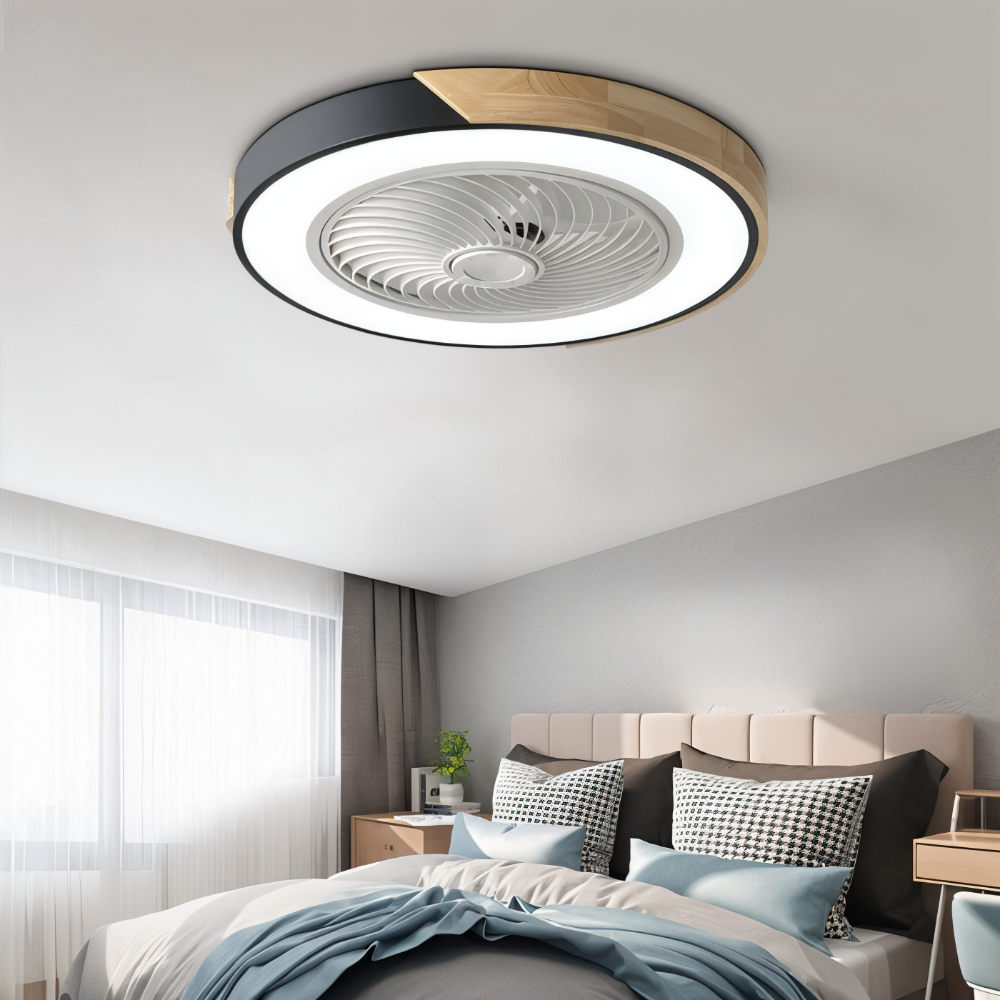 Loftventilator LED lampe med træ og metalramme