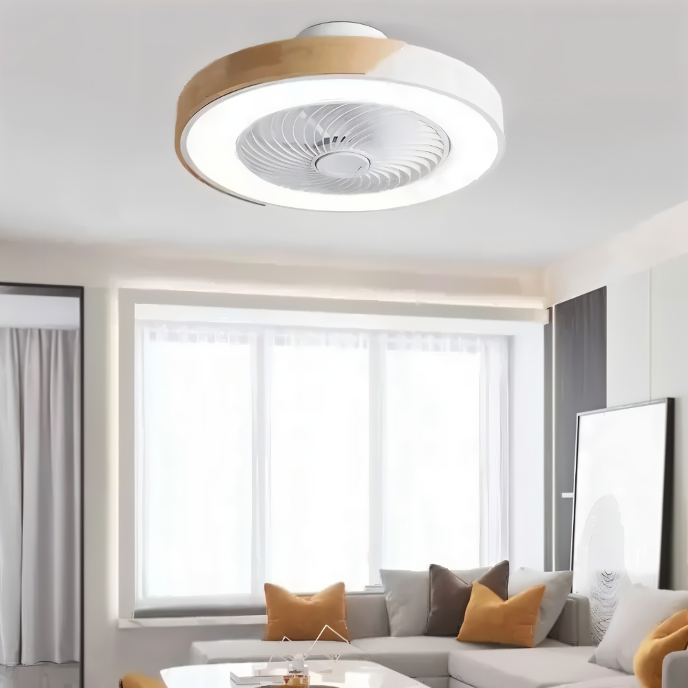 Loftventilator LED lampe med træ og metalramme