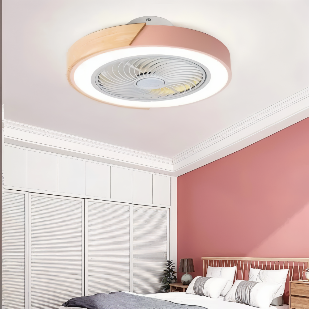 Loftventilator LED lampe med træ og metalramme