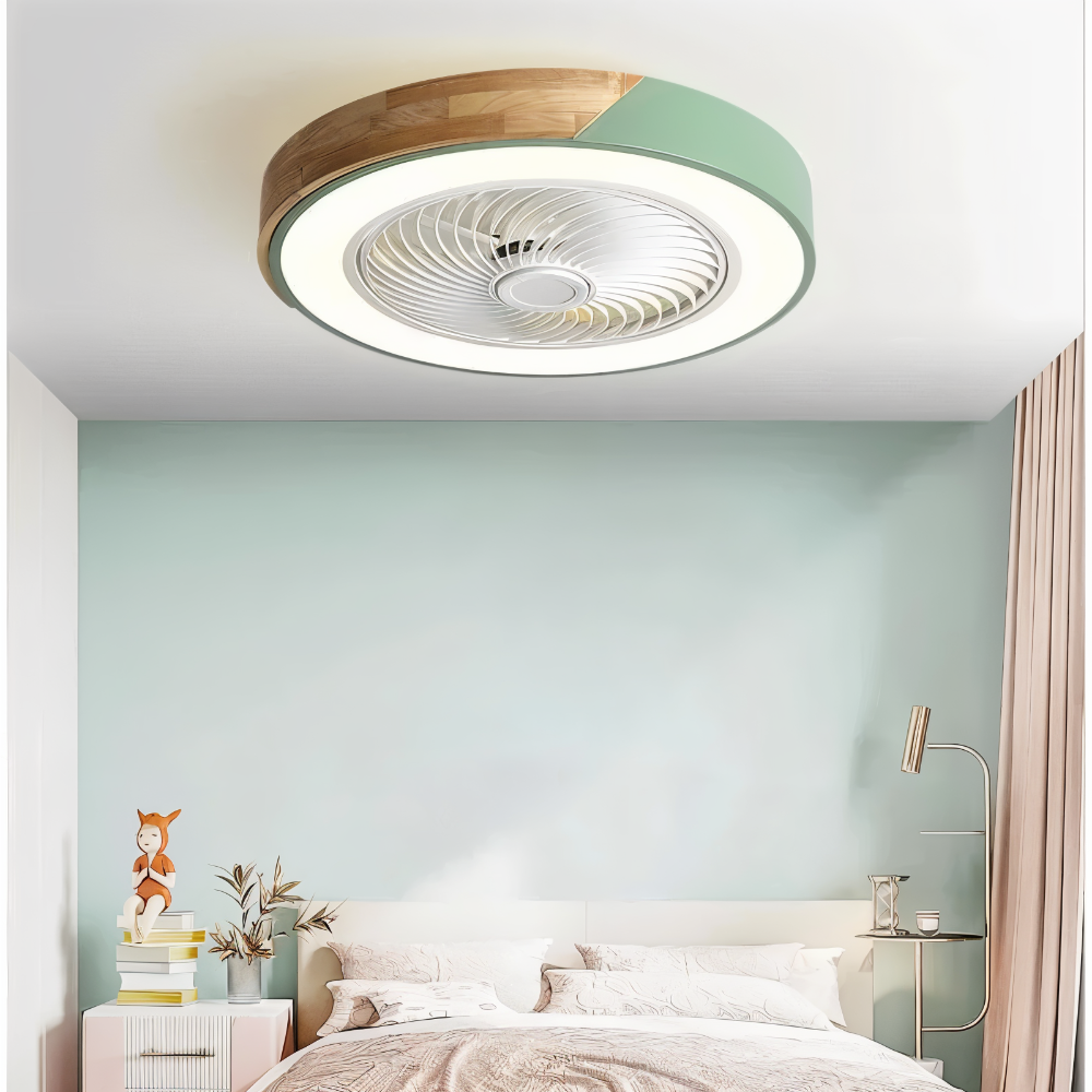 Loftventilator LED lampe med træ og metalramme