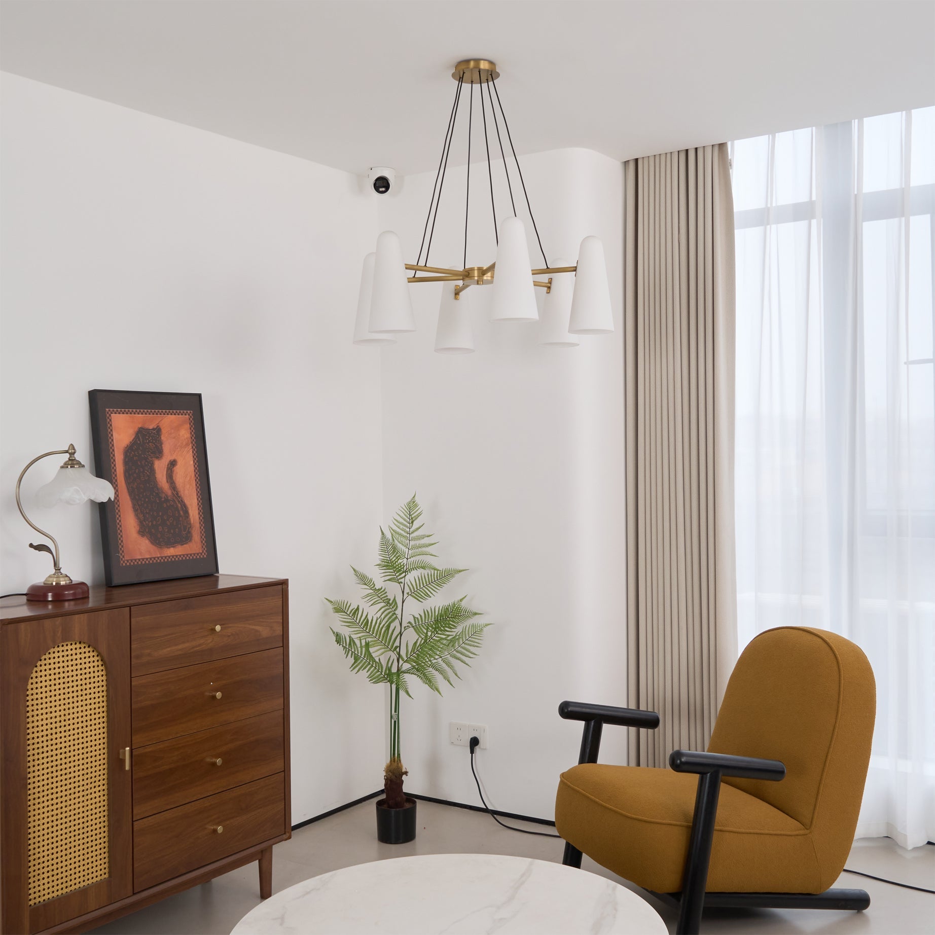 Brass Chandelier with White Glass Shades Candelabra Base Dining Room