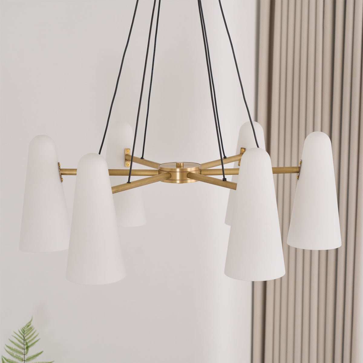 Brass Chandelier with White Glass Shades Candelabra Base Dining Room