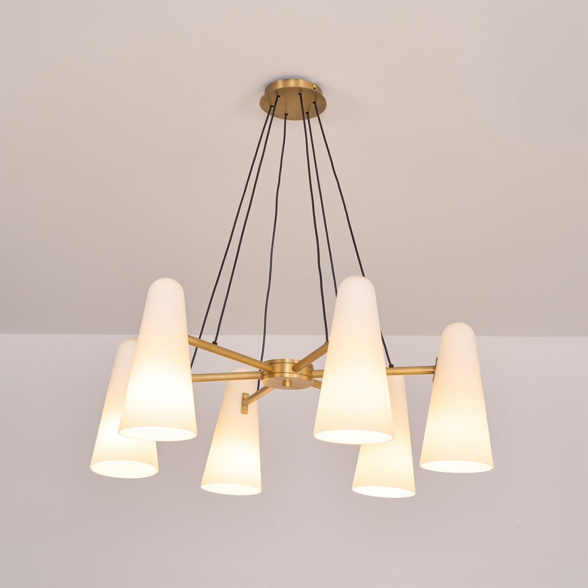 Brass Chandelier with White Glass Shades Candelabra Base Dining Room