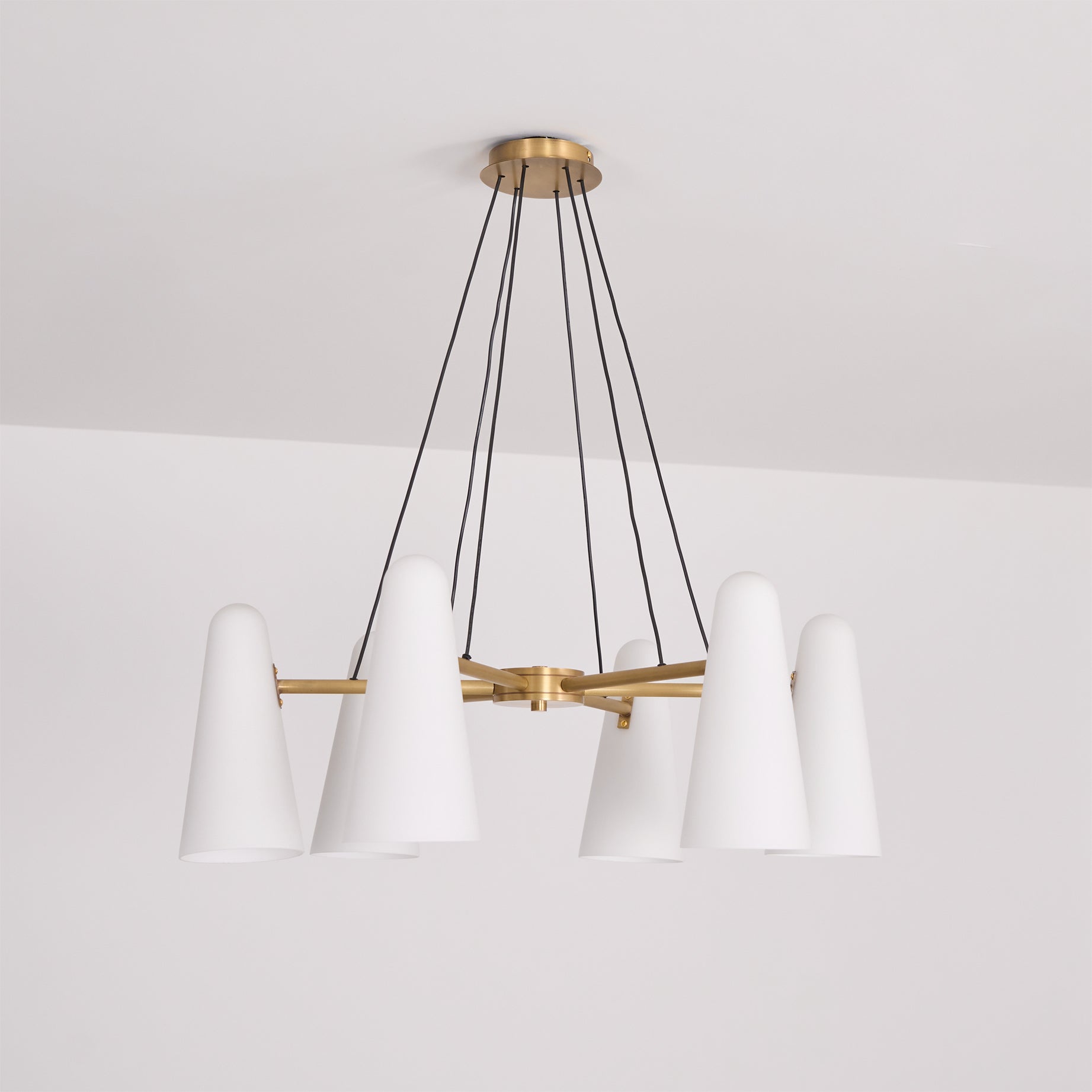 Brass Chandelier with White Glass Shades Candelabra Base Dining Room