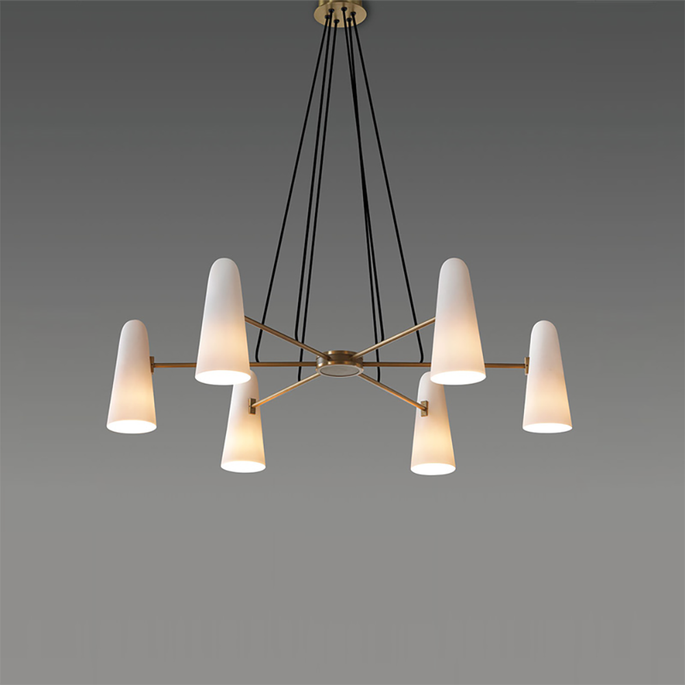 Brass Chandelier with White Glass Shades Candelabra Base Dining Room