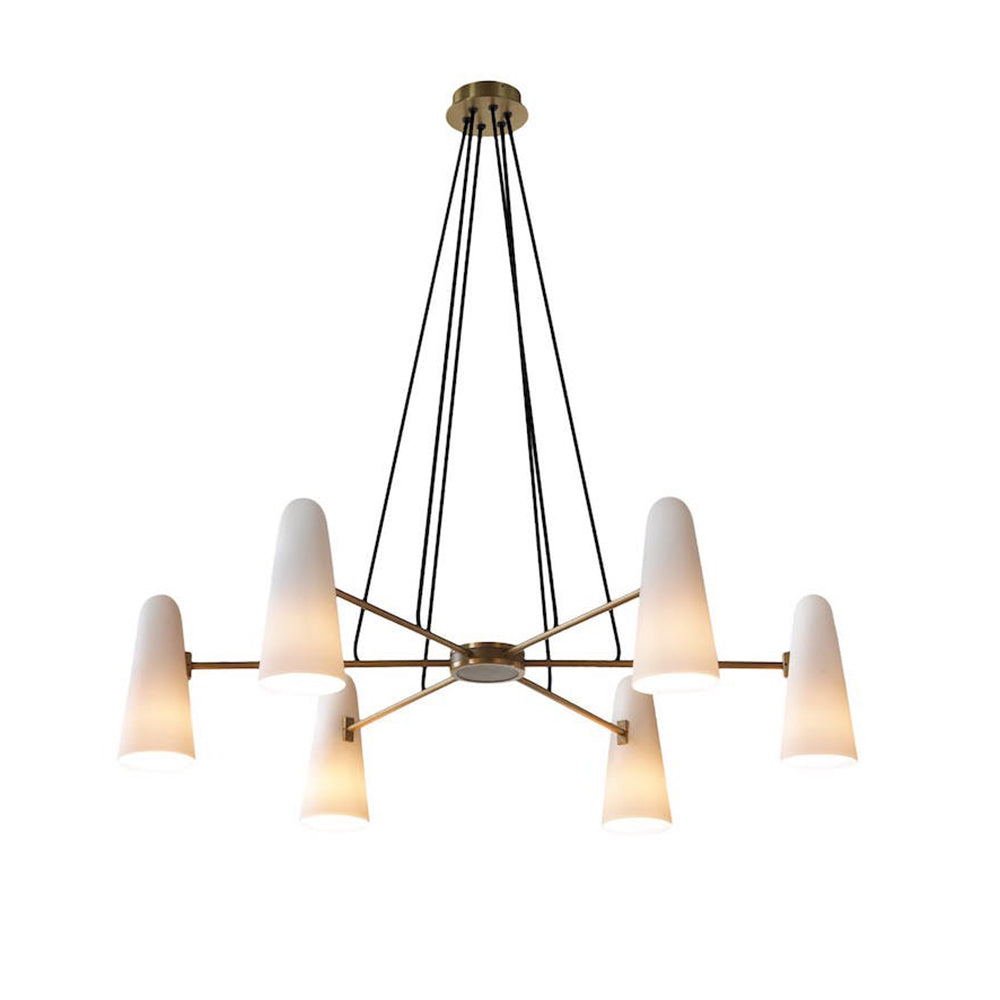 Brass Chandelier with White Glass Shades Candelabra Base Dining Room