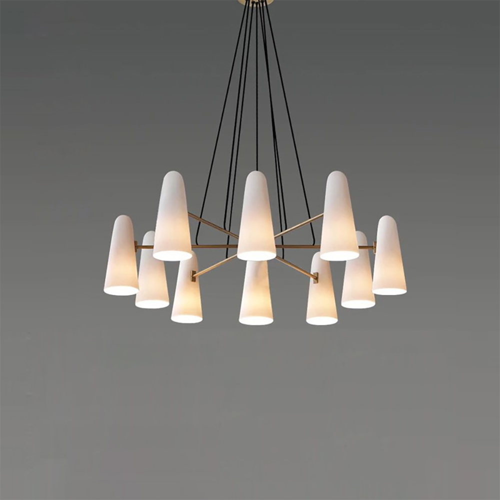 Brass Chandelier with White Glass Shades Candelabra Base Dining Room