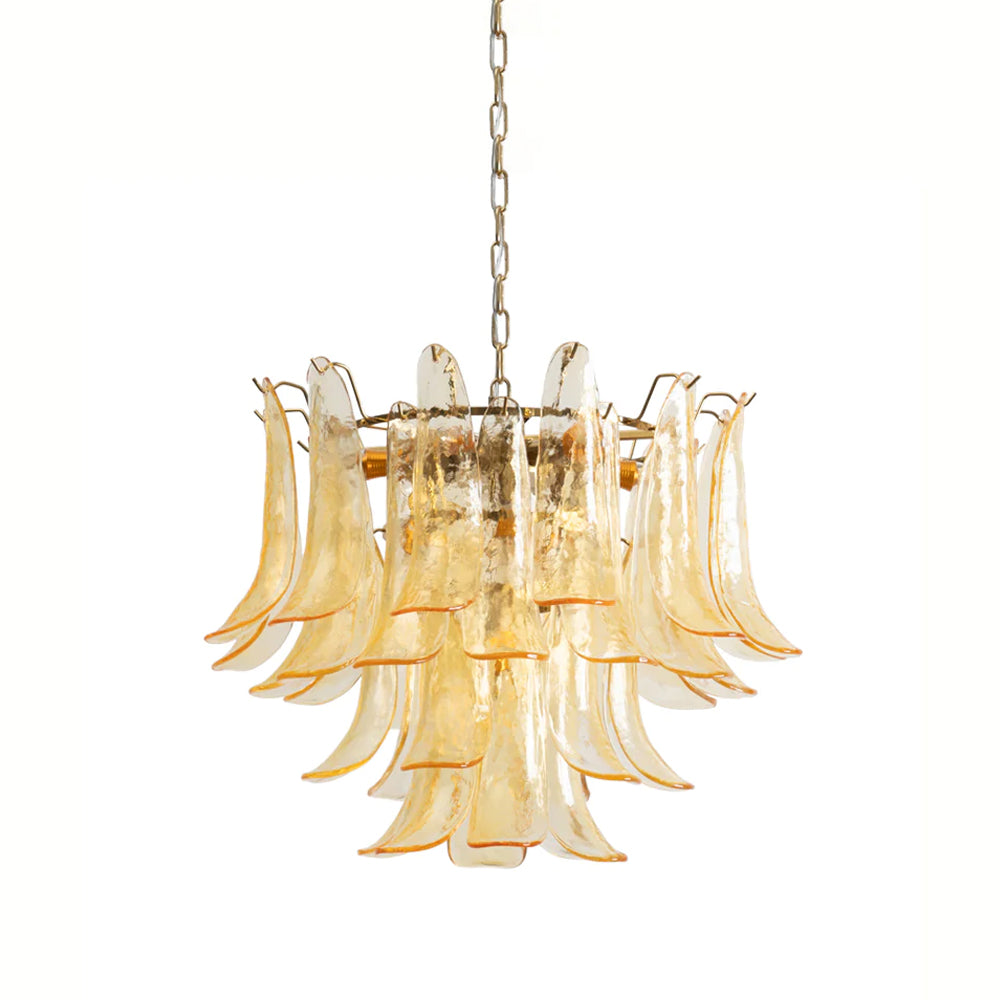 Murano Style Glass Petal Chandelier Hand Formed Glass Copper Frame