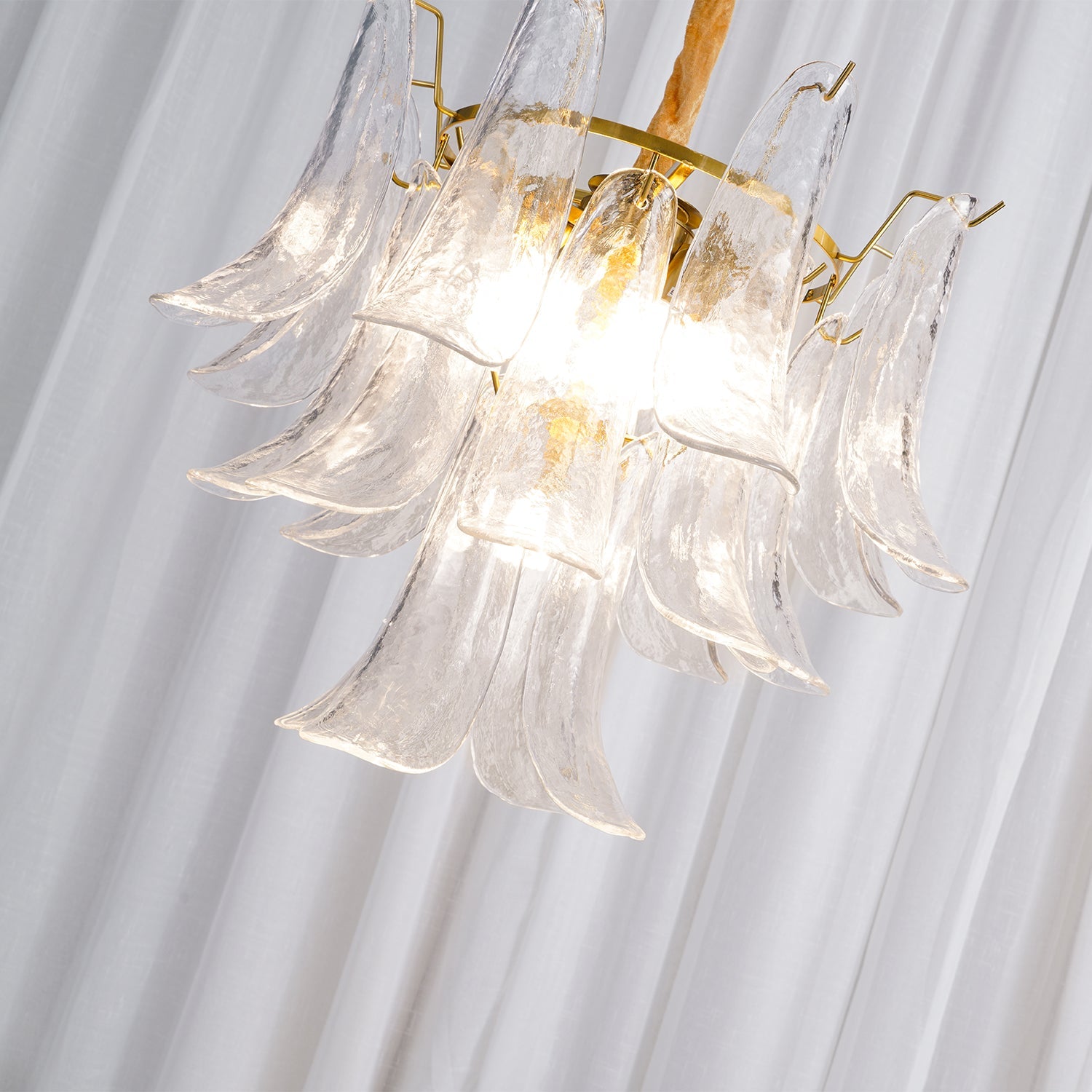 Murano Style Glass Petal Chandelier Hand Formed Glass Copper Frame