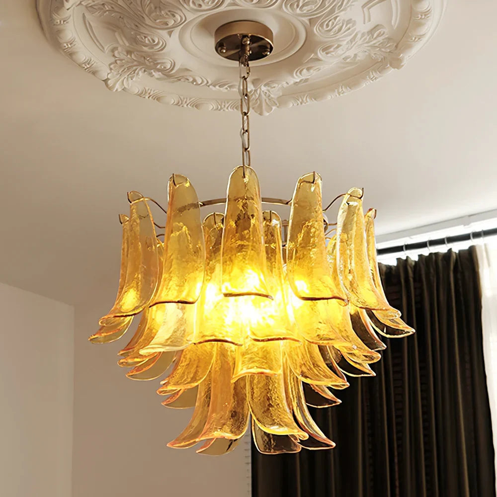 Murano Style Glass Petal Chandelier Hand Formed Glass Copper Frame