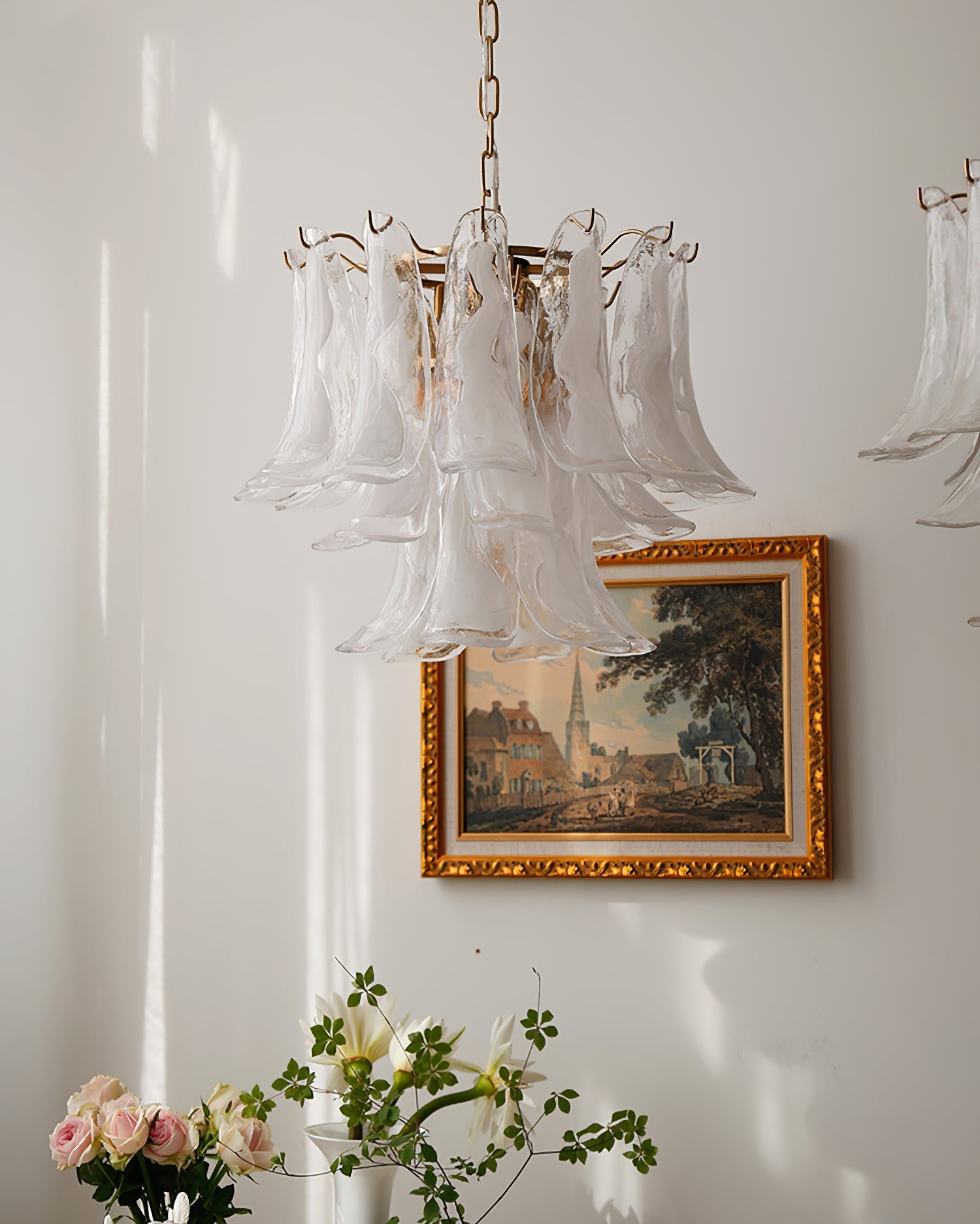 Murano Style Glass Petal Chandelier Hand Formed Glass Copper Frame
