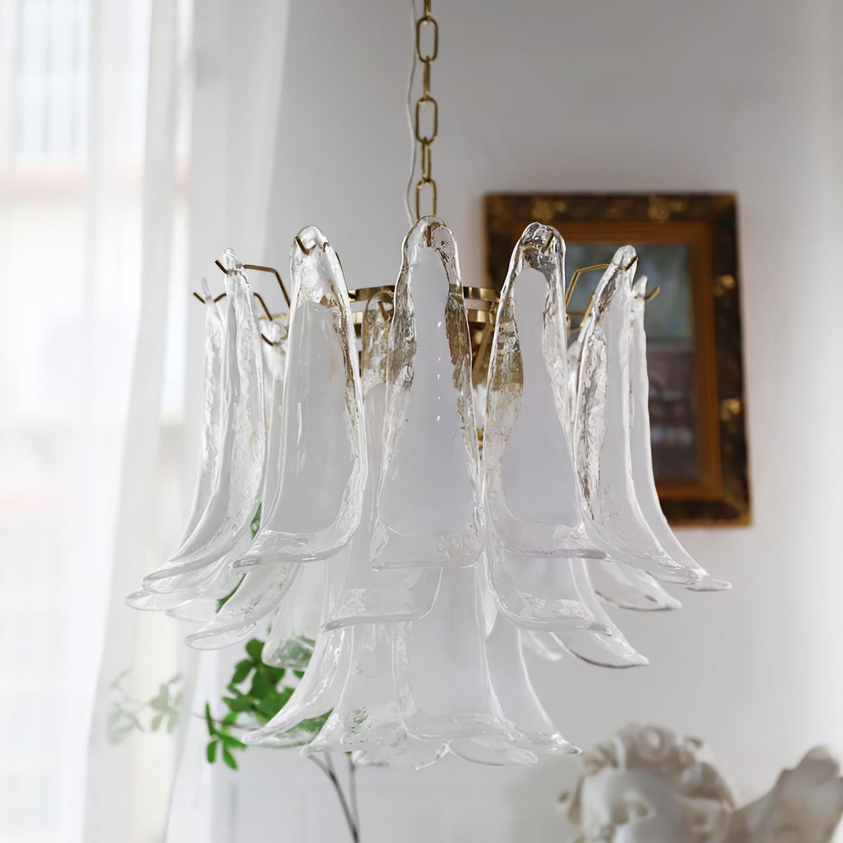 Murano Style Glass Petal Chandelier Hand Formed Glass Copper Frame