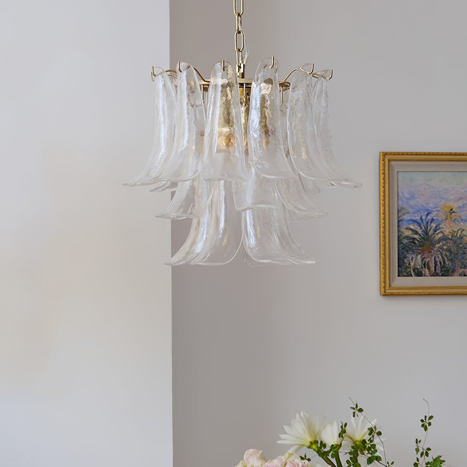 Murano Style Glass Petal Chandelier Hand Formed Glass Copper Frame