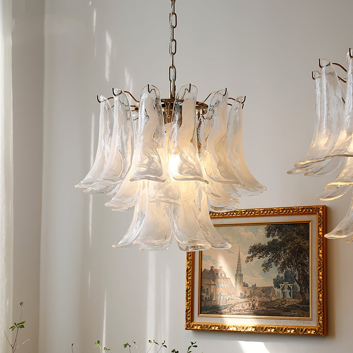 Murano Style Glass Petal Chandelier Hand Formed Glass Copper Frame