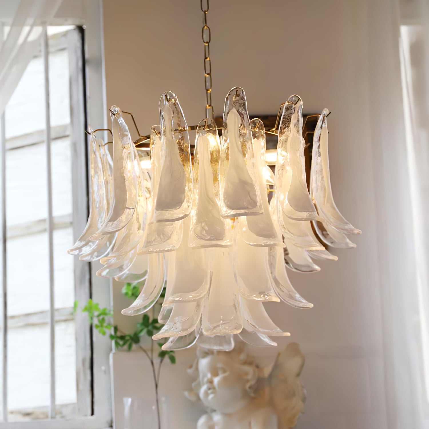 Murano Style Glass Petal Chandelier Hand Formed Glass Copper Frame