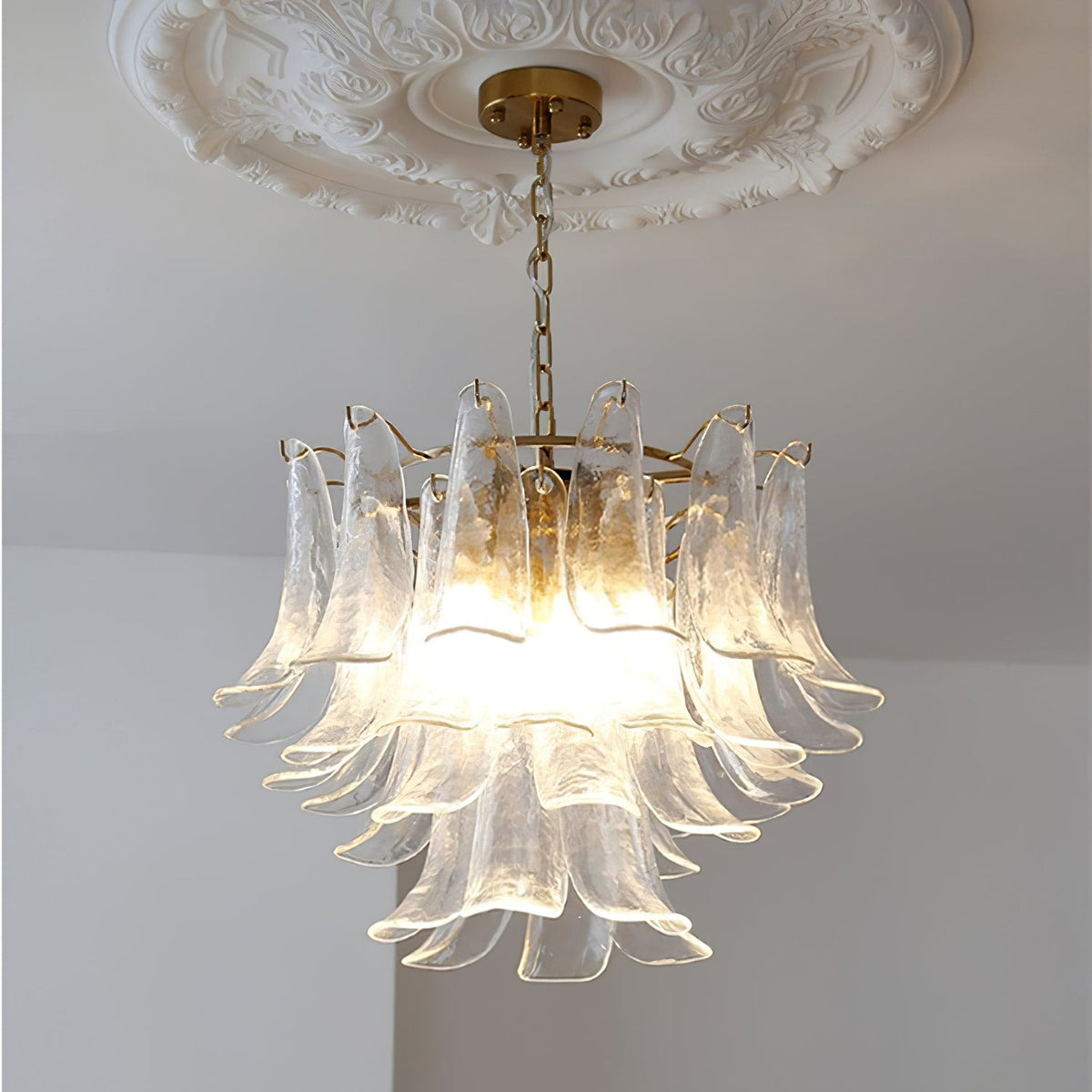 Murano Style Glass Petal Chandelier Hand Formed Glass Copper Frame