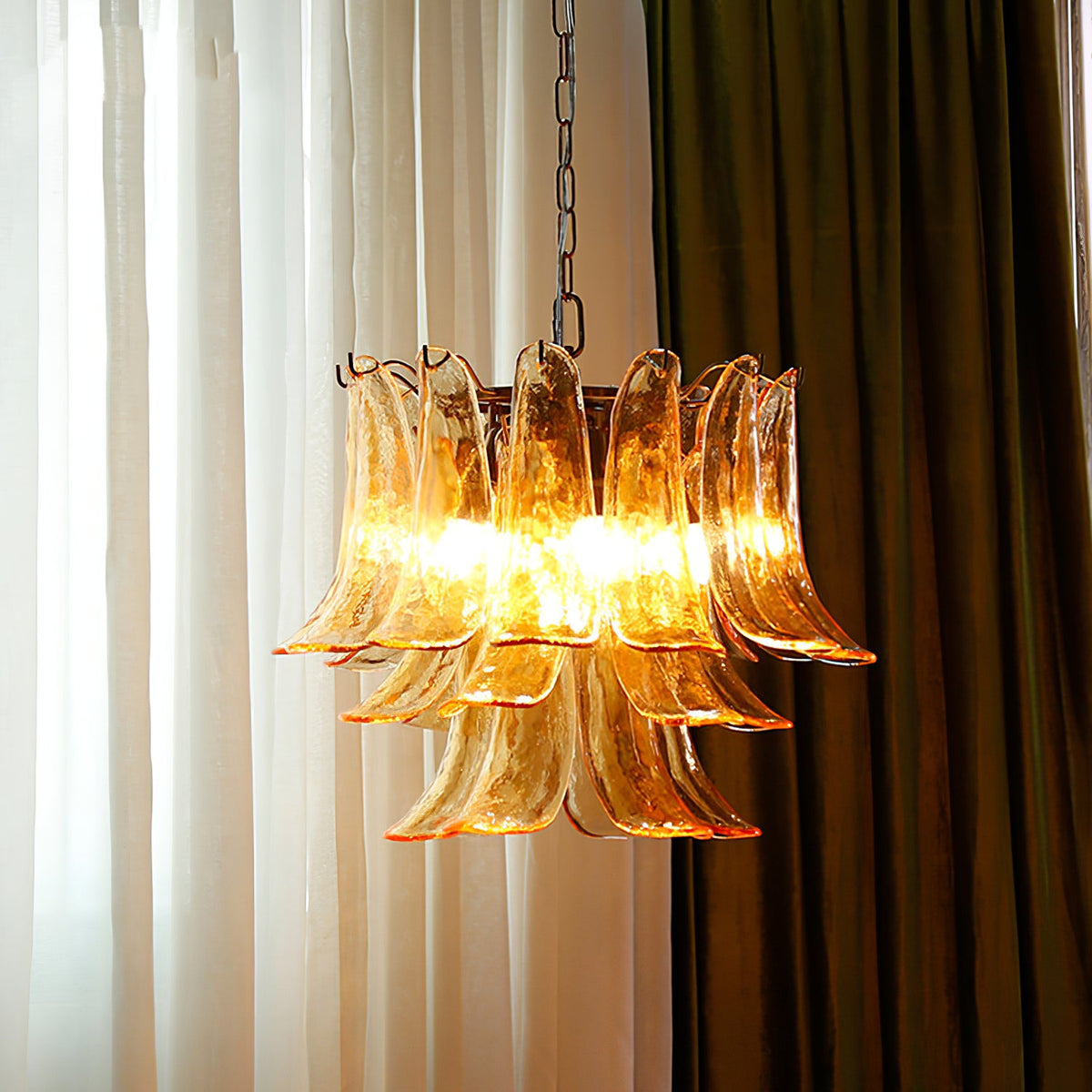 Murano Style Glass Petal Chandelier Hand Formed Glass Copper Frame