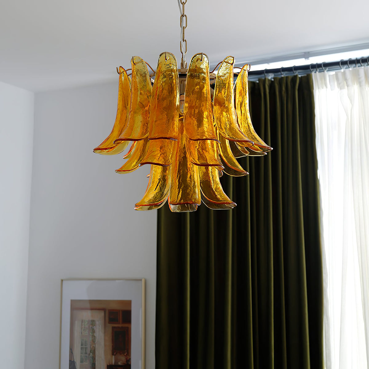 Murano Style Glass Petal Chandelier Hand Formed Glass Copper Frame