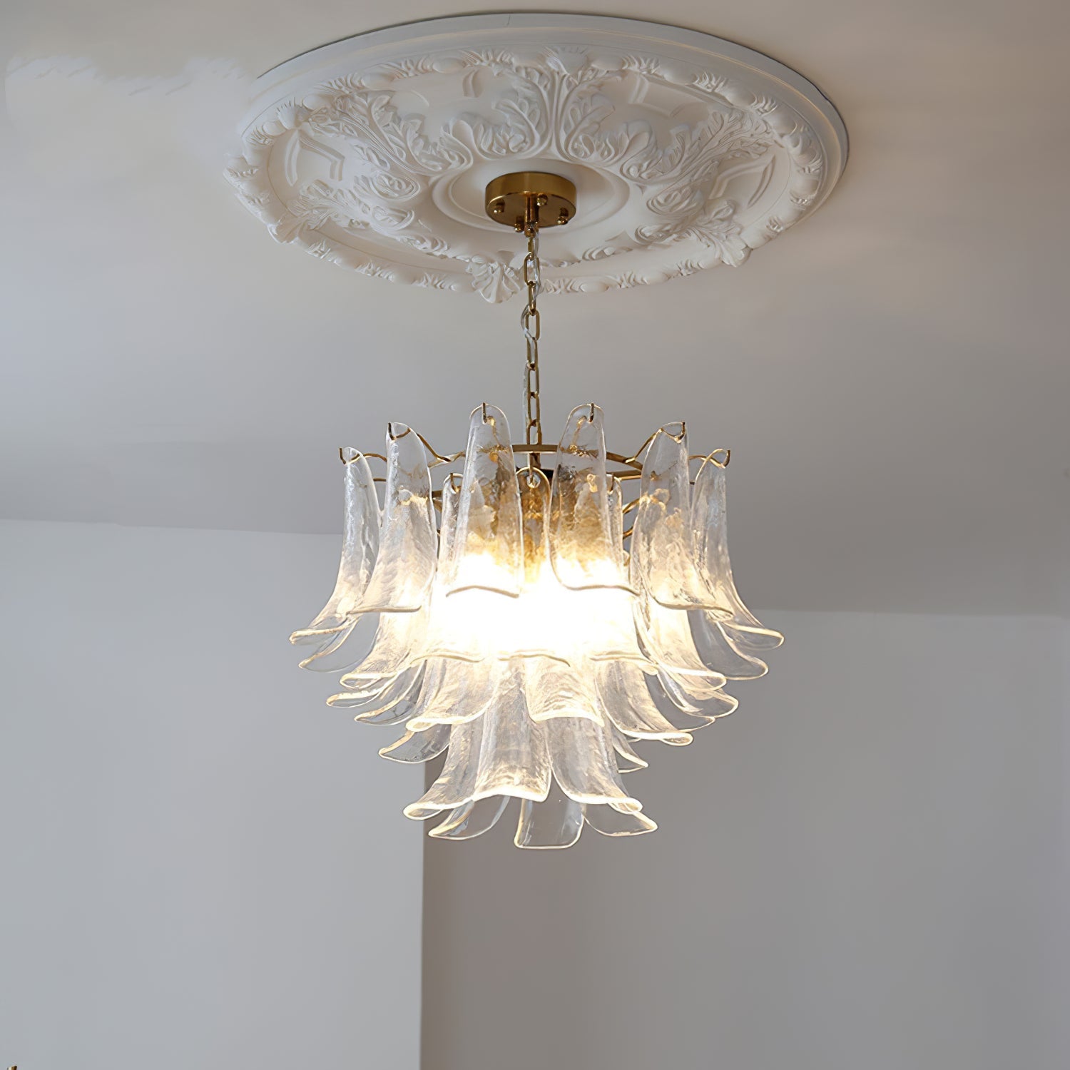Murano Style Glass Petal Chandelier Hand Formed Glass Copper Frame